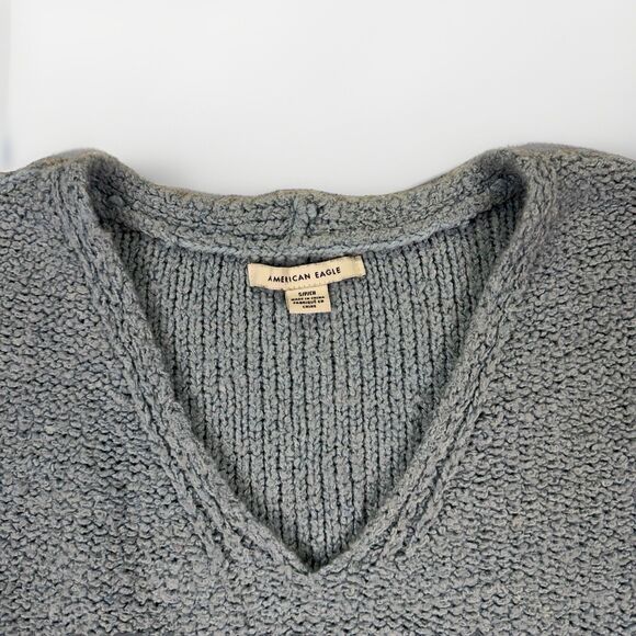 American Eagle Oversize Slouchy Sweater V Neck Sz S Boyfriend Fit Light Blue - Picture 5 of 9